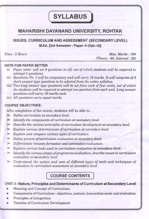 मुद्दे, पाठ्यक्रम तथा आंकलन (माध्यमिक स्तर) ISSUES, CURRICULUM AND ASSESSMENT (SECONDARY LEVEL) - Image 2